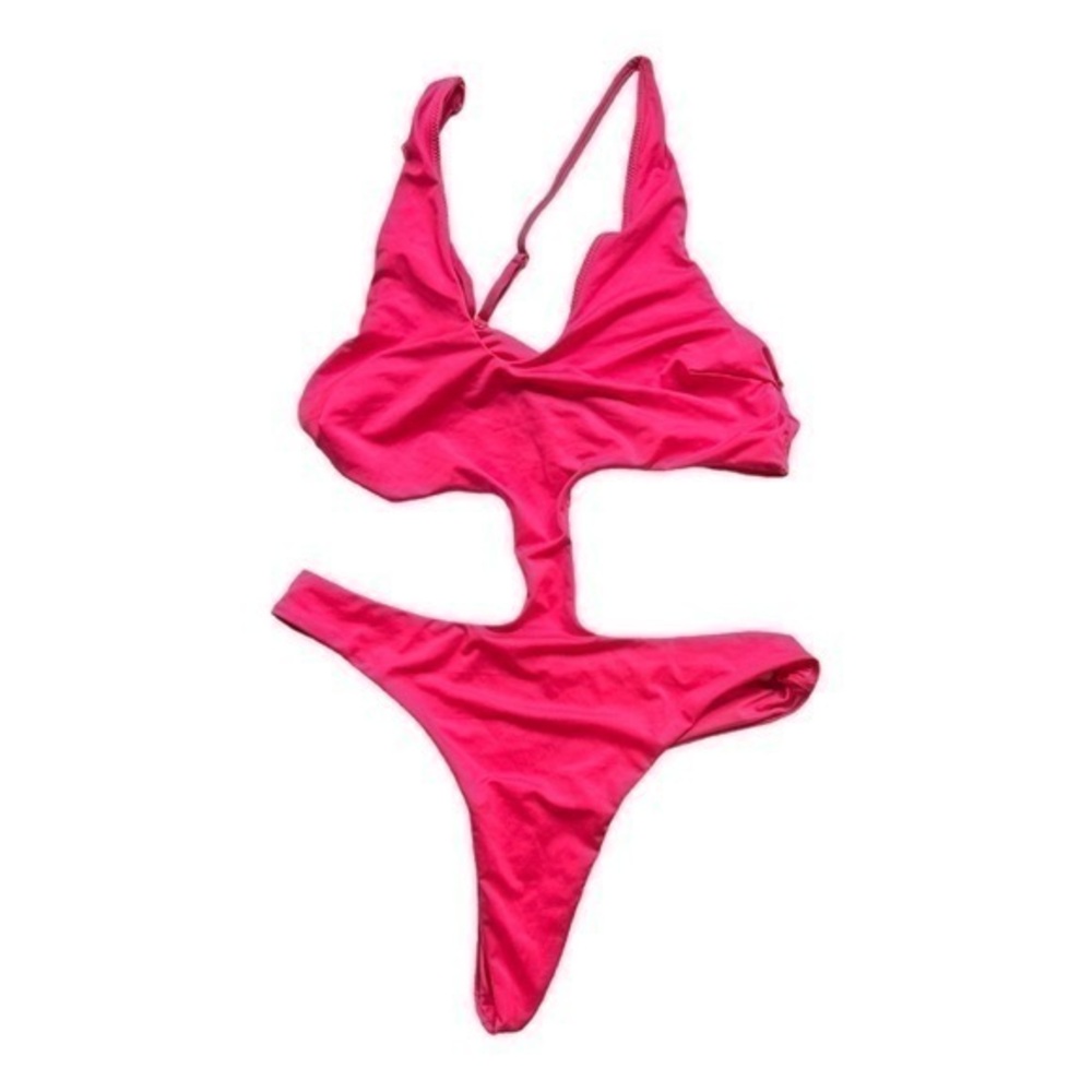 ASOS Design Neon Pink One Shoulder Asymmetric Cut Out One Piece Swimsuit Size‎ 8